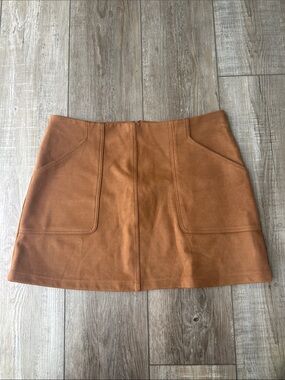 Women's Faux Suede Tan A-line Mini Skirt